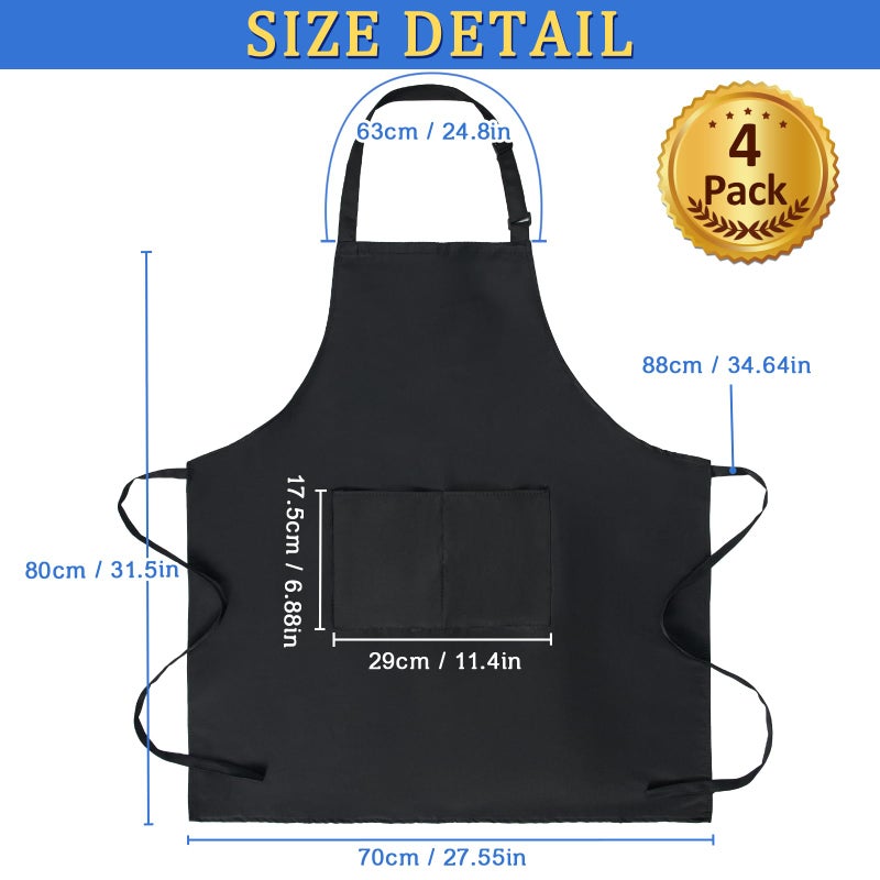 FunChaos 4 Pack Chef Apron  Adjustable Apron with 2 Pockets  Unisex Personalised Apron for Cooking  Kitchen  Restaurant (Black) - Image 2